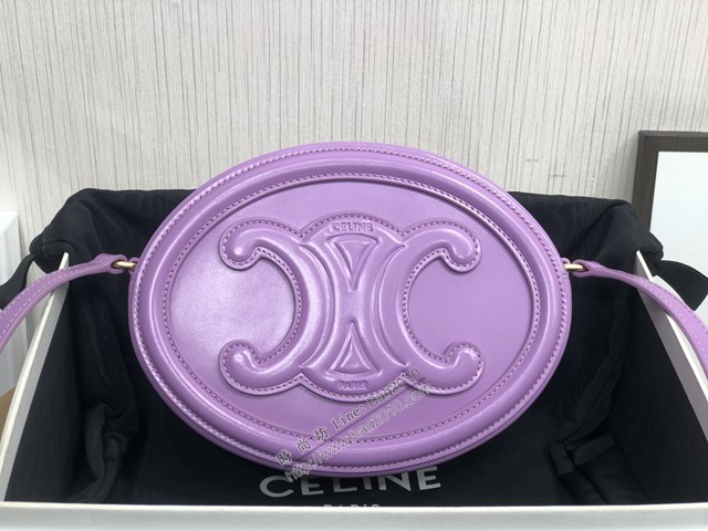 Celine專櫃2022新款經典凱旋門Logo大月餅包斜挎女包 賽琳OVAL CUIR TRIOMPHE大光滑牛皮革橢圓形手袋 sldj2262